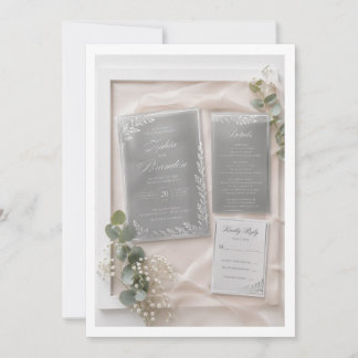 Elegant Silver Acrylic Wedding Invitation Suite   Einladung