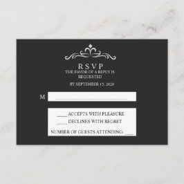 Elegant Silver and Black Horizontal Wedding RSVP  Karte