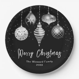 Elegant Silver and Black Ornament Christmas Pappteller