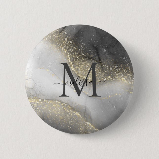 Elegant Silver and Gold Name Button (Vorderseite)