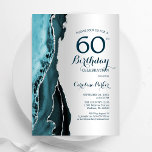 Elegant Silver Aquamarin Agate 60. Geburtstag Einladung<br><div class="desc">Aquamarine und silberne Altersgruppe 60. Geburtstagsfeier Einladung. Elegantes modernes Design mit Aquarellfarben-marmorgeode Hintergrund,  Imitats Glitzer Silber und Typografie Skript-Schriftart. Die trendige Einladungskarte eignet sich perfekt für eine stilvolle Damenfeier. Gedruckte Zazzle-Einladungen oder Sofortdownload digitaler Druckvorlage.</div>