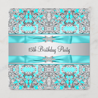 Elegant Silver Aquamarin Blue Quinceanera Einladung