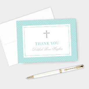 Elegant Silver Aquamarin Girl First Communion Dankeskarte