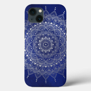 Elegant Silver auf Deep Blue Floral Henna Mandala Case-Mate iPhone Hülle