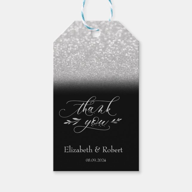 Elegant Silver Bokeh Black Dankeschön Card Geschenkanhänger (Vorderseite)