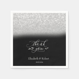 Elegant Silver Bokeh Black Dankeschön Card Serviette