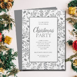 Elegant Silver Botanicals Christmas Party Einladung