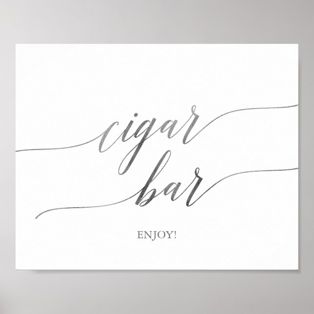 Elegant Silver Calligraphy Cigar Bar Horizontal Poster (Vorne)