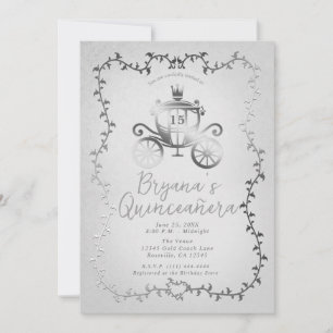 Elegant Silver Carriage Storybook Quinceañera Einladung