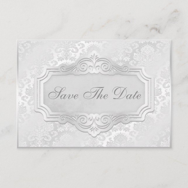 Elegant Silver Damask Hochzeit Save the Date (Vorderseite)