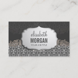 Elegant Silver Damask - Moderne Vintage Stilelemen Visitenkarte