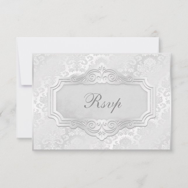Elegant Silver Damask Wedding UAwg Einladung (Vorderseite)