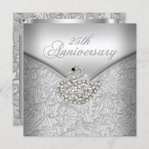 Elegant Silver Damask White Swan 25-jähriges Jubil Einladung