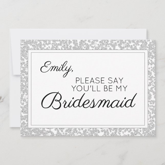 Elegant Silver Diamond Glitzer Bridesmaid Einladung (Vorderseite)