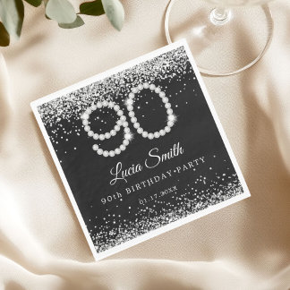 Elegant Silver Diamonds 90th Birthday Party  Serviette