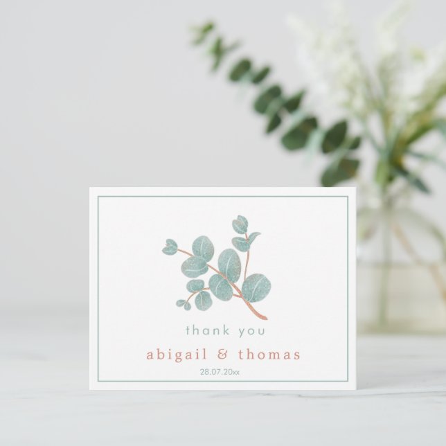 Elegant Silver Eucalyptus - Hochzeit Vielen Dank Postkarte (Stehend Vorderseite)