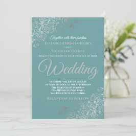 Elegant Silver Frills Aquamarin Wedding Einladung