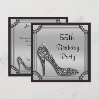 Elegant Silver Gerahmt Black Stiletto 55. Geburtst Einladung