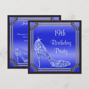 Elegant Silver Gerahmt Blue Stiletto 19. Geburtsta Einladung