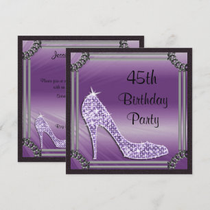 Elegant Silver Gerahmt Lilac Stiletto 45. Geburtst Einladung