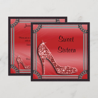 Elegant Silver Gerahmt Red Stiletto Sweet 16 Einladung