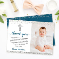 Elegant Silver Glitter Boy Baptism Photo