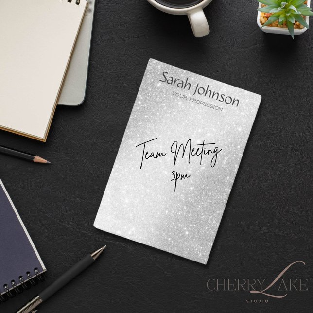 Elegant Silver Glitter Monogram Personalized Name  Post-it Klebezettel (Von Creator hochgeladen)