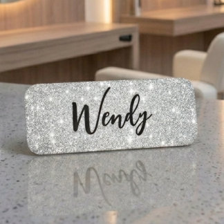 Elegant Silver Glitter Staff Name Tag  Namensschild