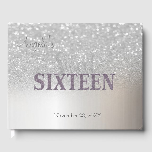 Elegant Silver Glitzer Bokeh Ombre ,Sweet 16 Gästebuch (Vorderseite)