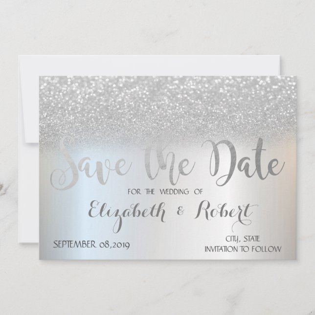 Elegant Silver Glitzer Bokeh Save the Date (Vorderseite)