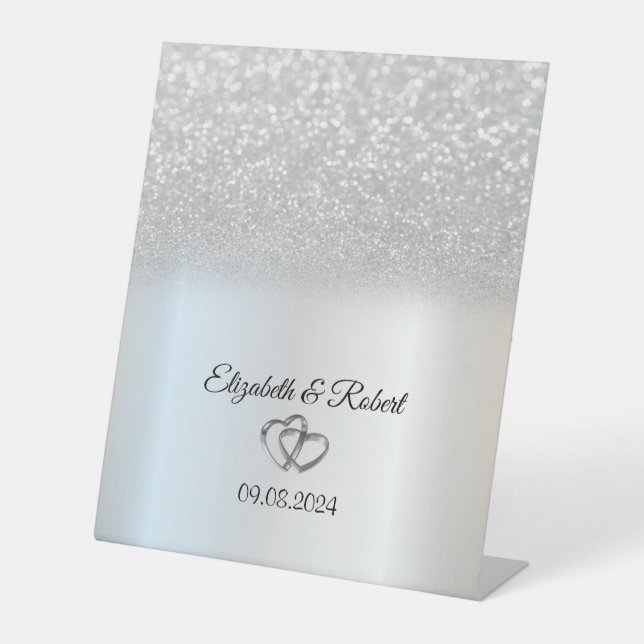 Elegant Silver Glitzer Bokeh Sockelschild (Vorderseite)