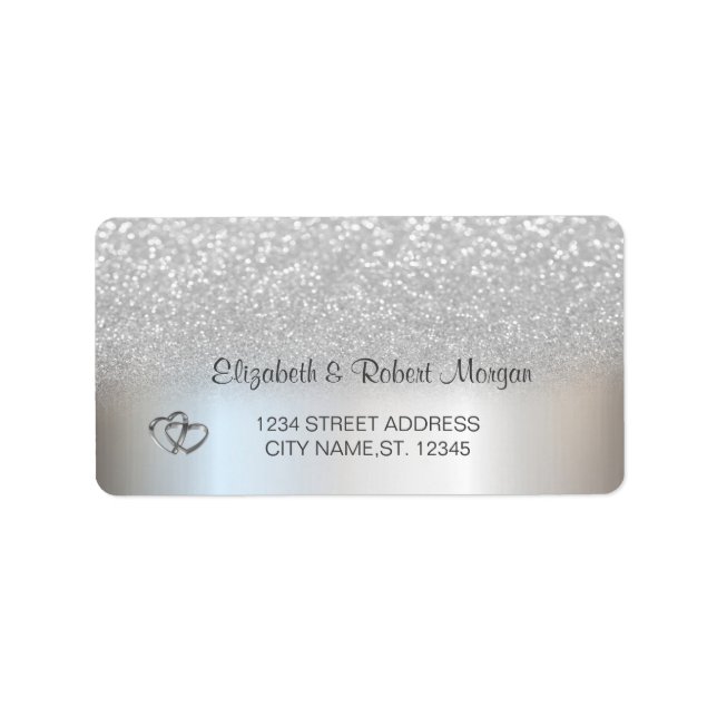Elegant Silver Glitzer Bokeh Wedding Adressaufkleber (Vorne)