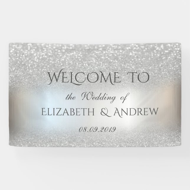 Elegant Silver Glitzer Bokeh Wedding Banner (Horizontal)