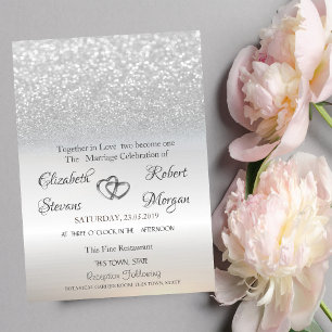 Elegant Silver Glitzer Bokeh Wedding Einladung
