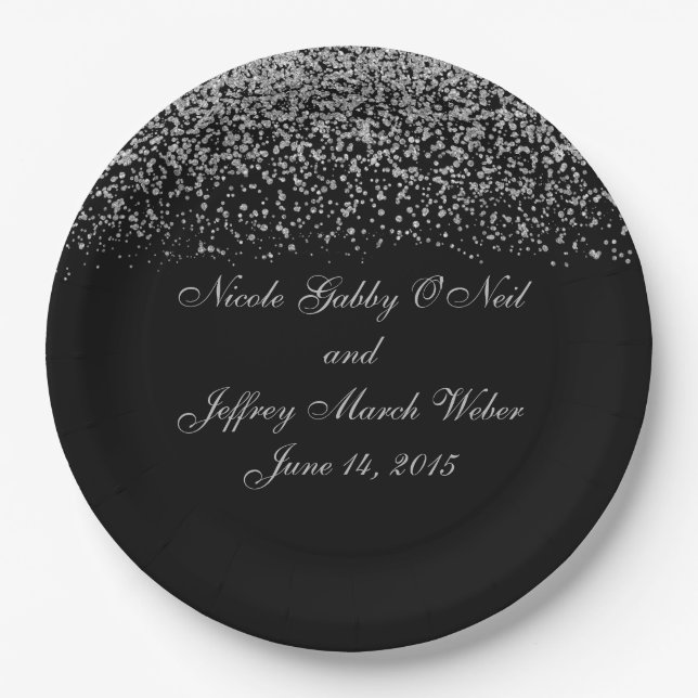 Elegant Silver Glitzer Confetti Wedding Pappteller (Vorderseite)