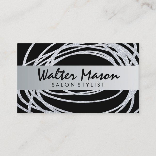 Elegant Silver Glitzer Scribble Visitenkarte (Vorderseite)