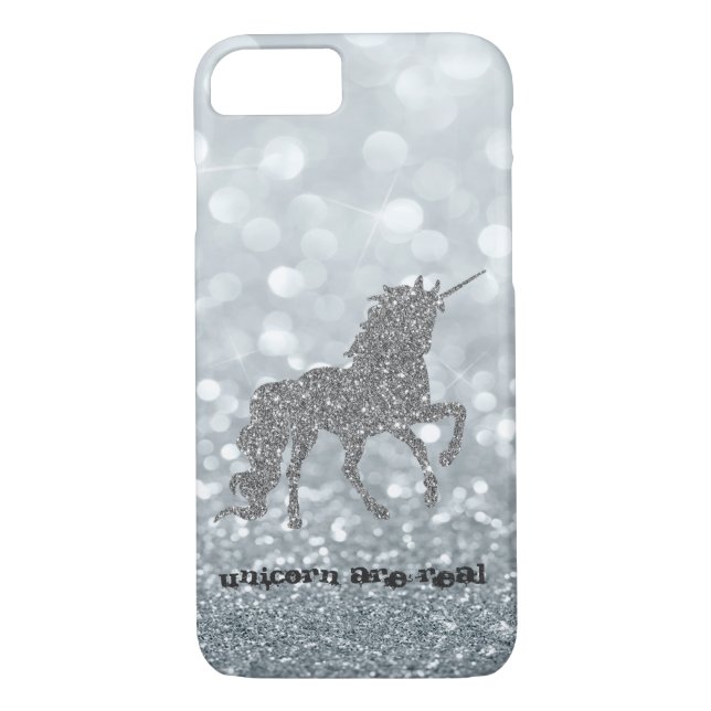 Elegant Silver Glitzer Unicorn , Bokeh Case-Mate iPhone Hülle (Rückseite)