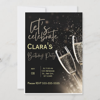 Elegant Silver & Gold Birthday Invitation Einladung