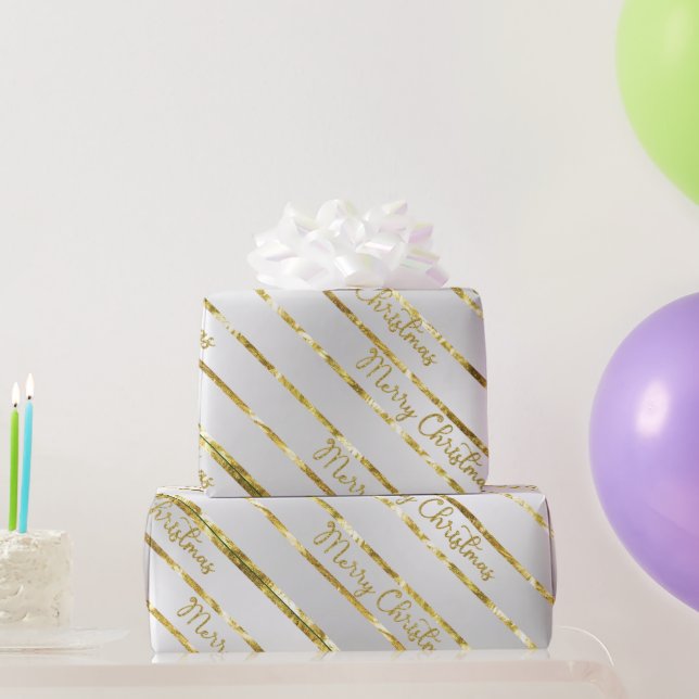 Elegant Silver Gold Frohe Weihnachten Geschenkpapier (Partygeschenke)