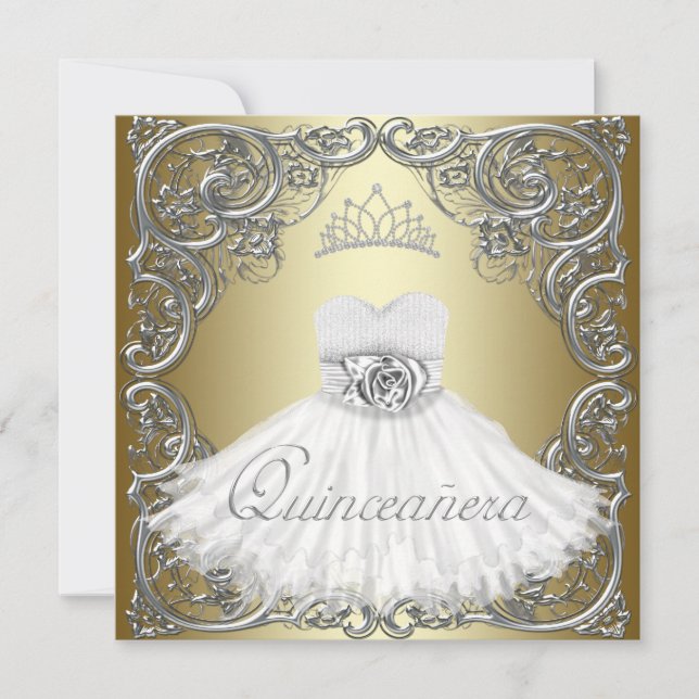 Elegant Silver Gold Quinceanera Einladungen (Vorderseite)