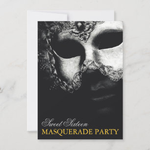 Elegant Silver Gold Sweet 16 Masquerade Einladung