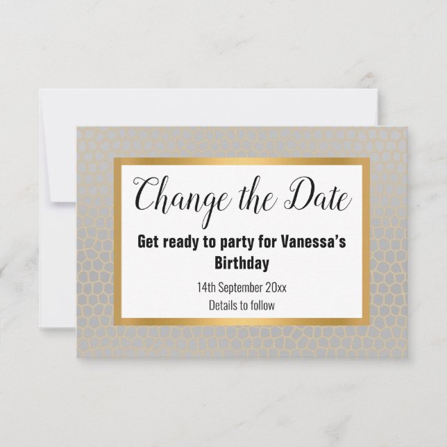 ELEGANT SILVER GRAY GOLD ÄNDERN DAS DATUM RSVP KARTE (Vorderseite)
