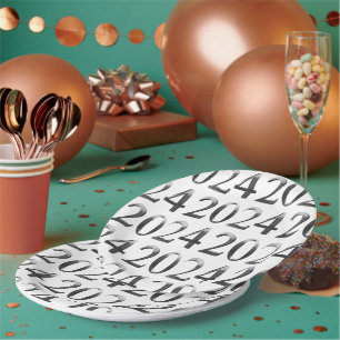 Elegant Silver Gray Numbers Happy New Year 2024 Pappteller