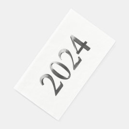 Elegant Silver Gray Numbers Happy New Year 2024 Serviette