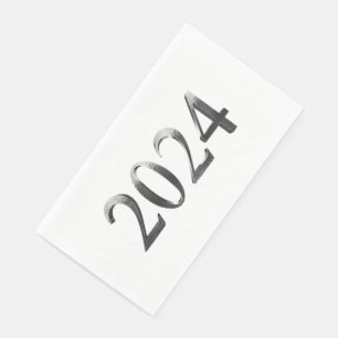 Elegant Silver Gray Numbers Happy New Year 2024 Serviette
