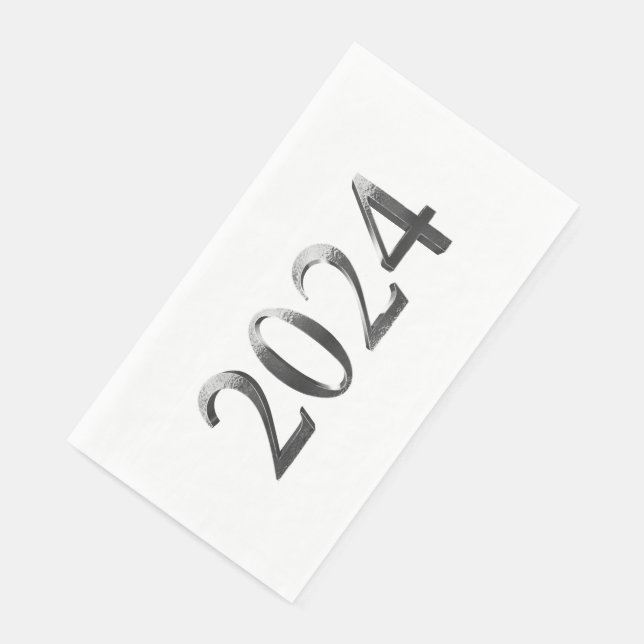 Elegant Silver Gray Numbers Happy New Year 2024 Serviette (Ecke)