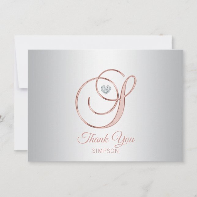 Elegant Silver Gray Rose Gold Vielen Dank | S Dankeskarte (Vorderseite)