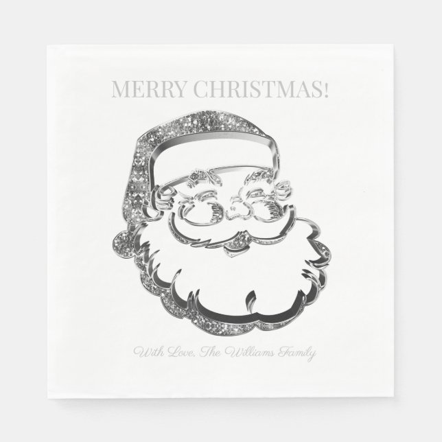 Elegant Silver Gray Santa Claus Frohe Weihnachten Serviette (Vorderseite)