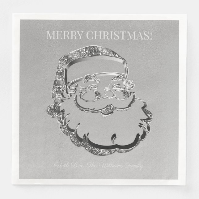 Elegant Silver Gray Santa Claus Frohe Weihnachten Serviette (Vorderseite)