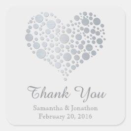 Elegant Silver Heart Light Gray Wedding Vielen Dan Quadratischer Aufkleber